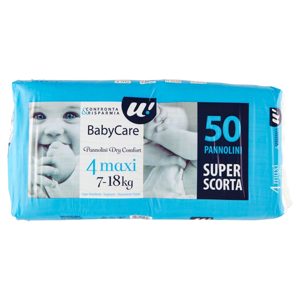 50 PANNOLINI BABY CARE MAXI DRY COMFORT 7-18 KG U! Confronta & Risparmia